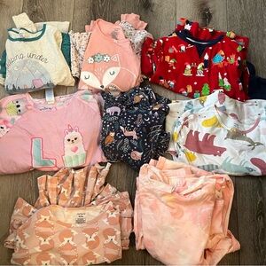 Lot 8 Girls Winter Long Pajamas Sleep Sets 10/12 Pink Green Red Comfortable